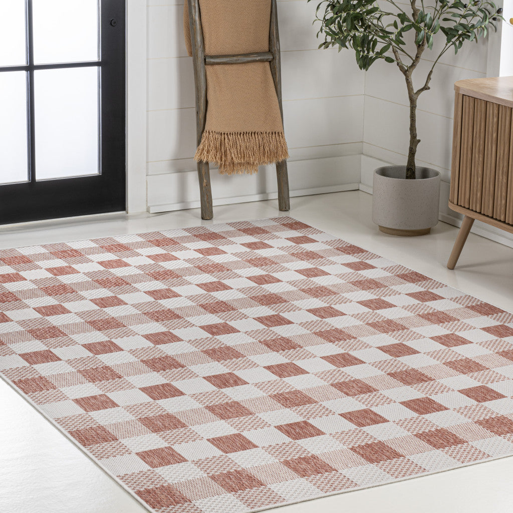 8' X 10' Salmon And Cream Geometric Indoor Outdoor Area Rug - GreatEagleInc