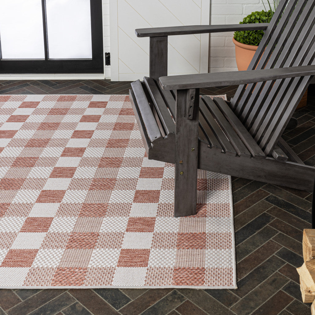 8' X 10' Salmon And Cream Geometric Indoor Outdoor Area Rug - GreatEagleInc
