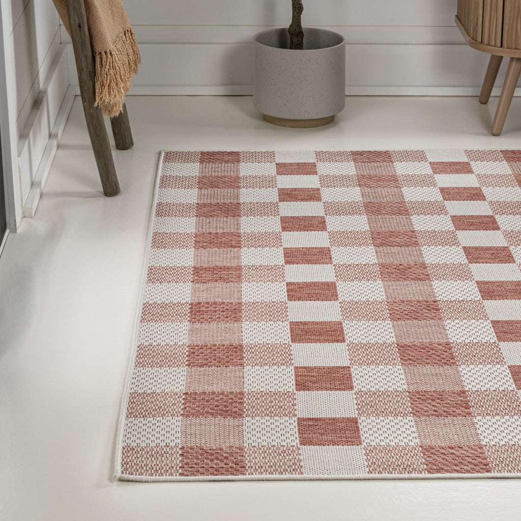 8' X 10' Salmon And Cream Geometric Indoor Outdoor Area Rug - GreatEagleInc