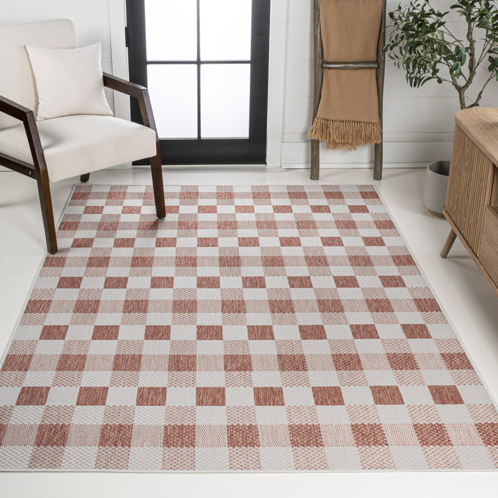 8' X 10' Salmon And Cream Geometric Indoor Outdoor Area Rug - GreatEagleInc