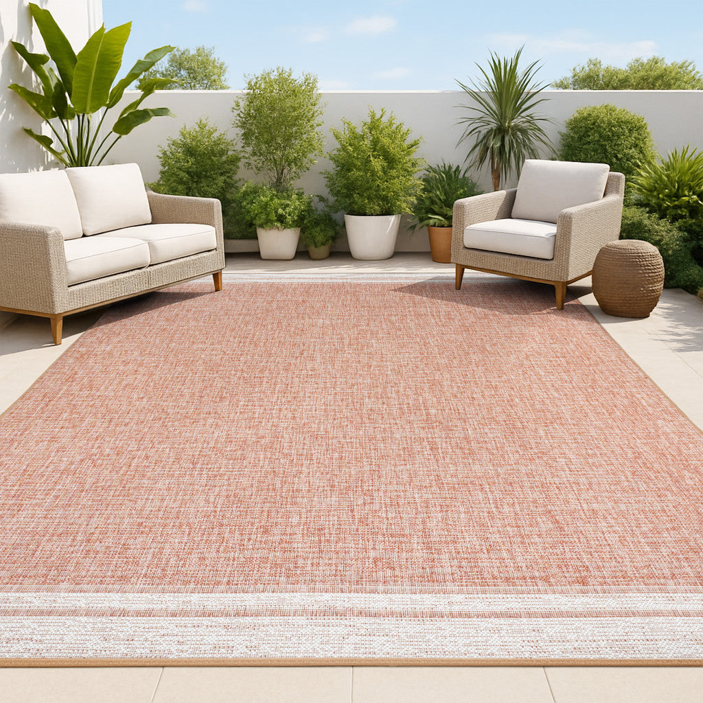 8' X 10' Salmon And Cream Indoor Outdoor Area Rug - GreatEagleInc