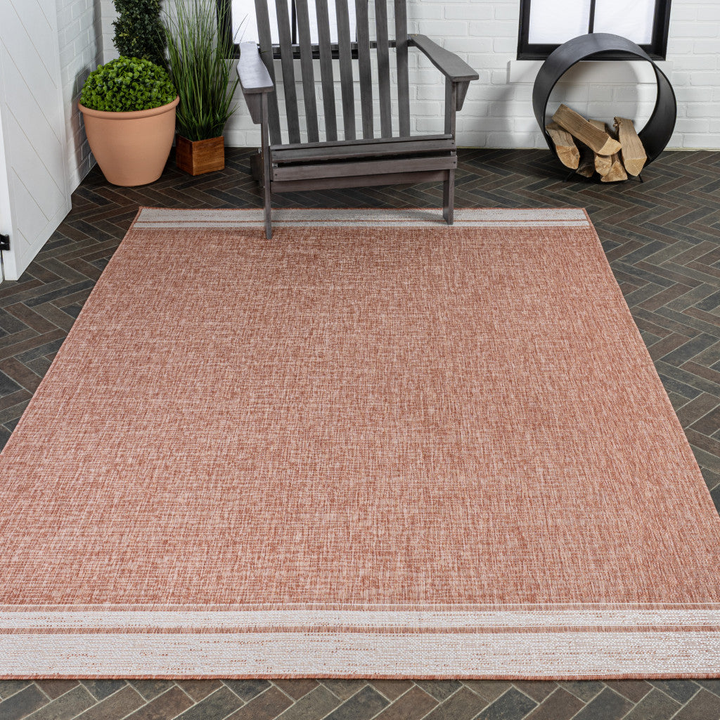 8' X 10' Salmon And Cream Indoor Outdoor Area Rug - GreatEagleInc