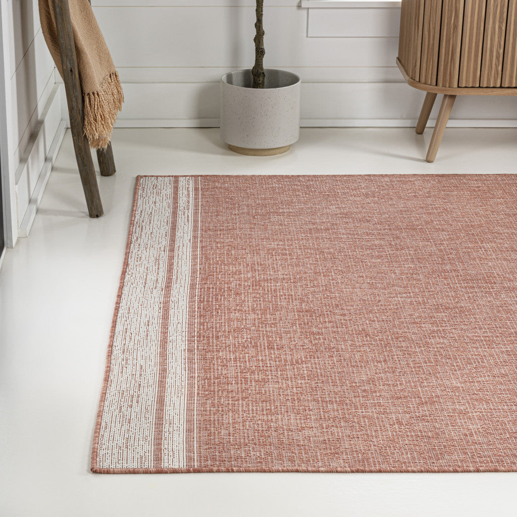 8' X 10' Salmon And Cream Indoor Outdoor Area Rug - GreatEagleInc