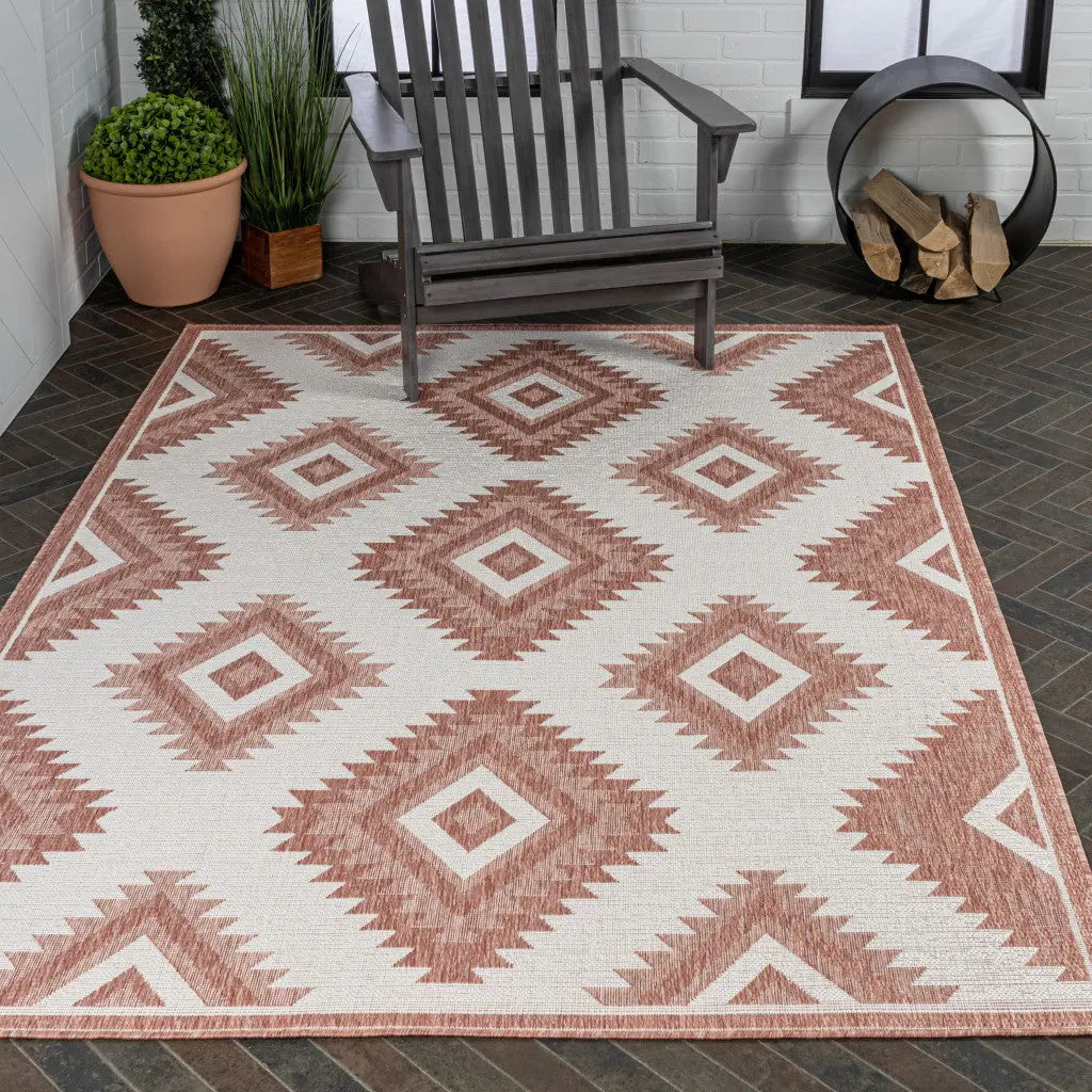 8' X 10' Salmon And Cream Moroccan Indoor Outdoor Area Rug Homeroots Outdoor
