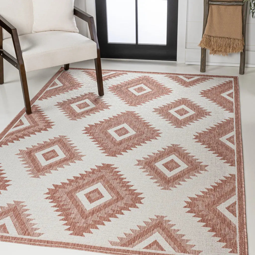 8' X 10' Salmon And Cream Moroccan Indoor Outdoor Area Rug Homeroots Outdoor
