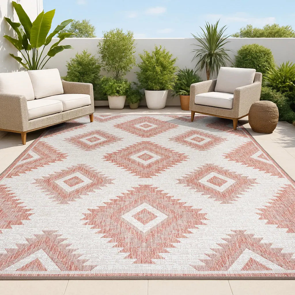 8' X 10' Salmon And Cream Moroccan Indoor Outdoor Area Rug Homeroots Outdoor