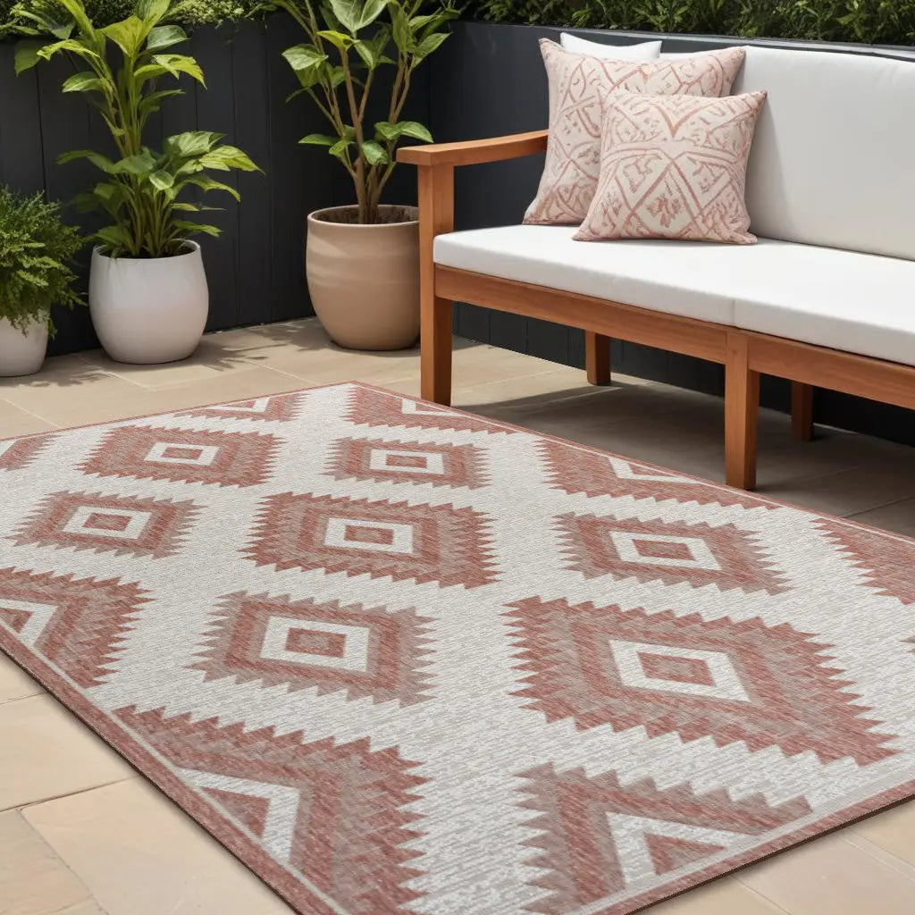 8' X 10' Salmon And Cream Moroccan Indoor Outdoor Area Rug Homeroots Outdoor