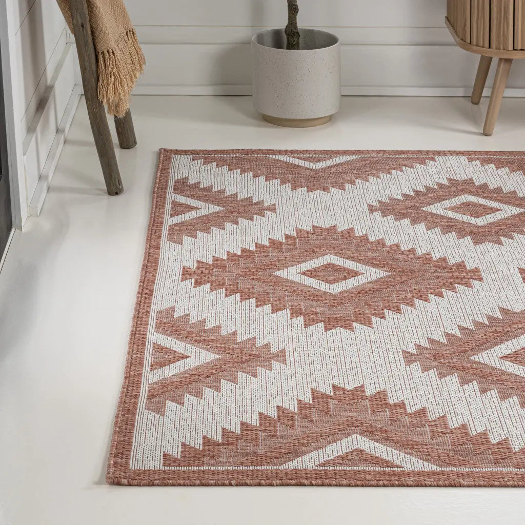 8' X 10' Salmon And Cream Moroccan Indoor Outdoor Area Rug Homeroots Outdoor