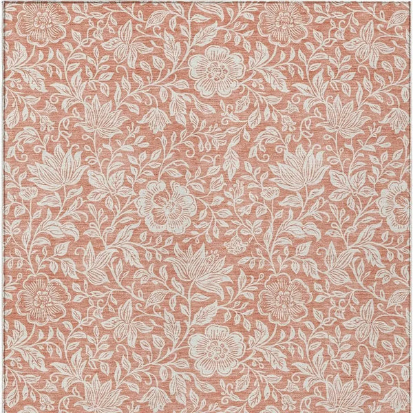 8' X 10' Salmon And Ivory Floral Washable Indoor Outdoor Area Rug Homeroots Outdoor