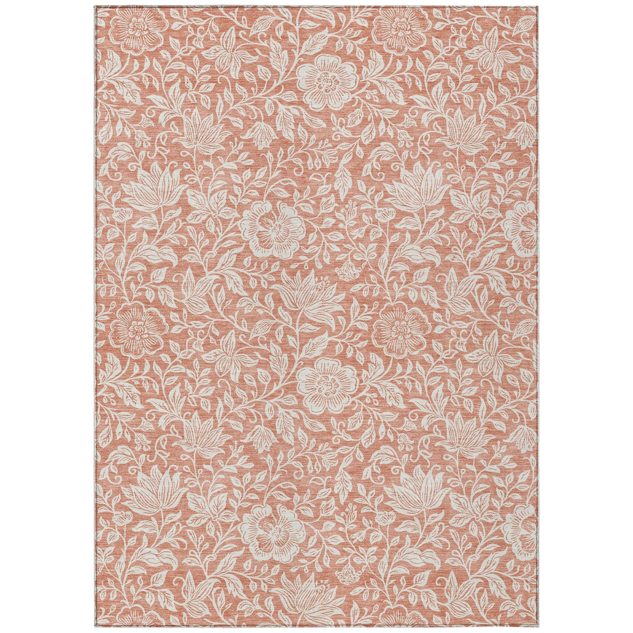 8' X 10' Salmon And Ivory Floral Washable Indoor Outdoor Area Rug Homeroots Outdoor