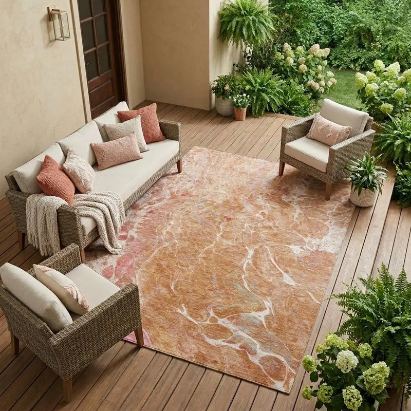 8' X 10' Salmon And Orange Abstract Washable Indoor Outdoor Area Rug Homeroots Outdoor