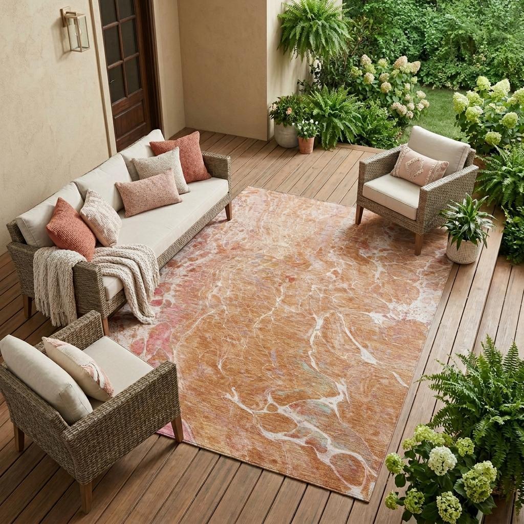 8' X 10' Salmon And Orange Abstract Washable Indoor Outdoor Area Rug Homeroots Outdoor