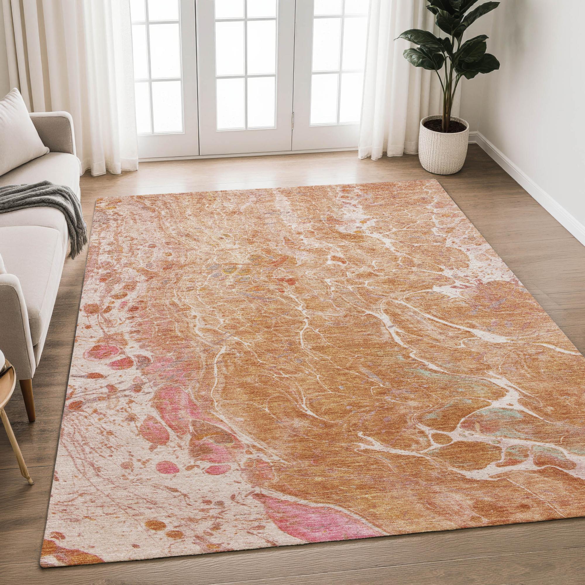 8' X 10' Salmon And Orange Abstract Washable Indoor Outdoor Area Rug Homeroots Outdoor
