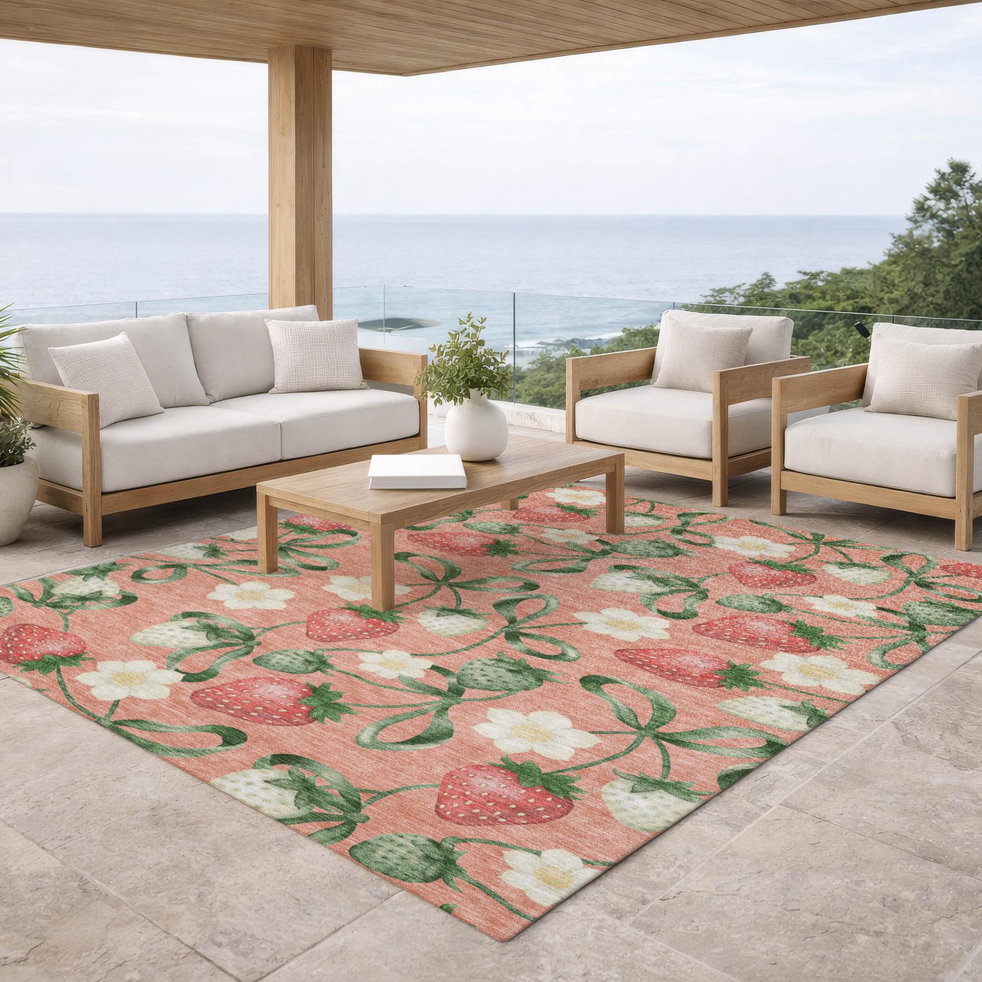 8' X 10' Salmon And Orange Floral Washable Indoor Outdoor Area Rug Homeroots Outdoor