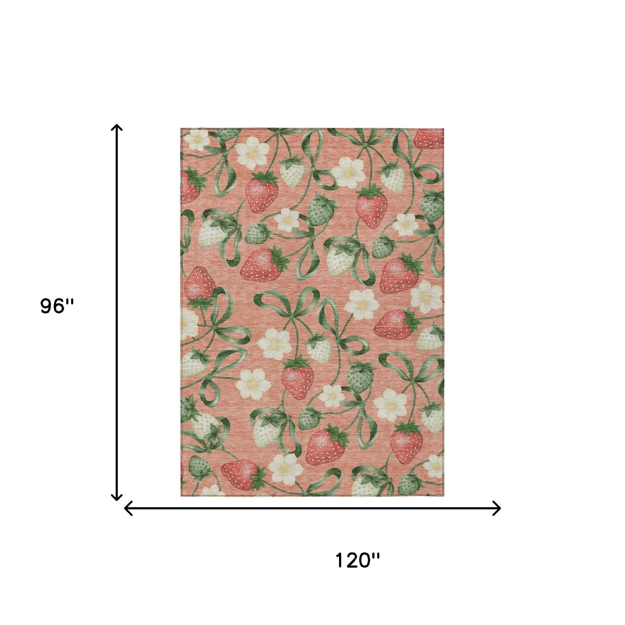 8' X 10' Salmon And Orange Floral Washable Indoor Outdoor Area Rug Homeroots Outdoor