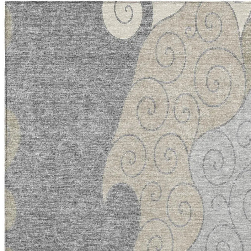 8' X 10' Silver And Beige Abstract Washable Indoor Outdoor Area Rug Homeroots Outdoor