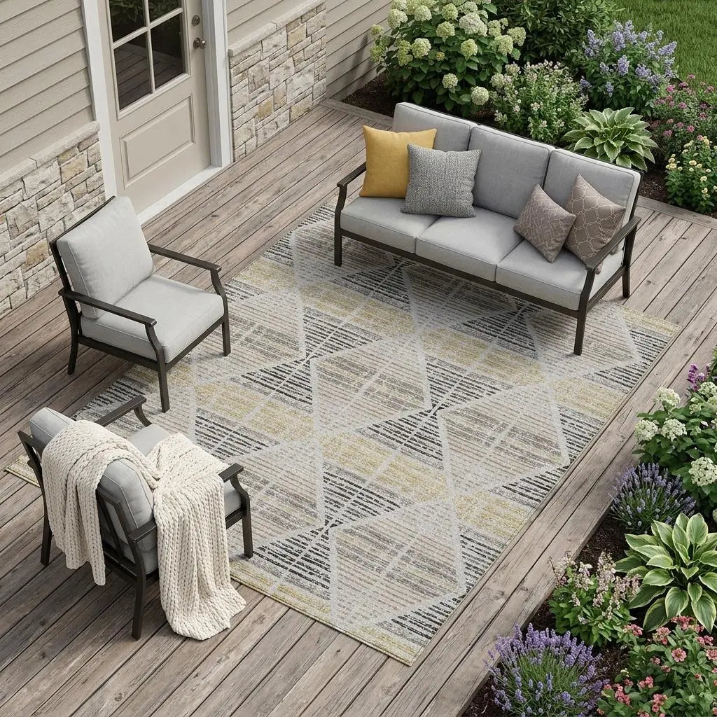 8' X 10' Silver And Beige Geometric Washable Indoor Outdoor Area Rug Homeroots Outdoor