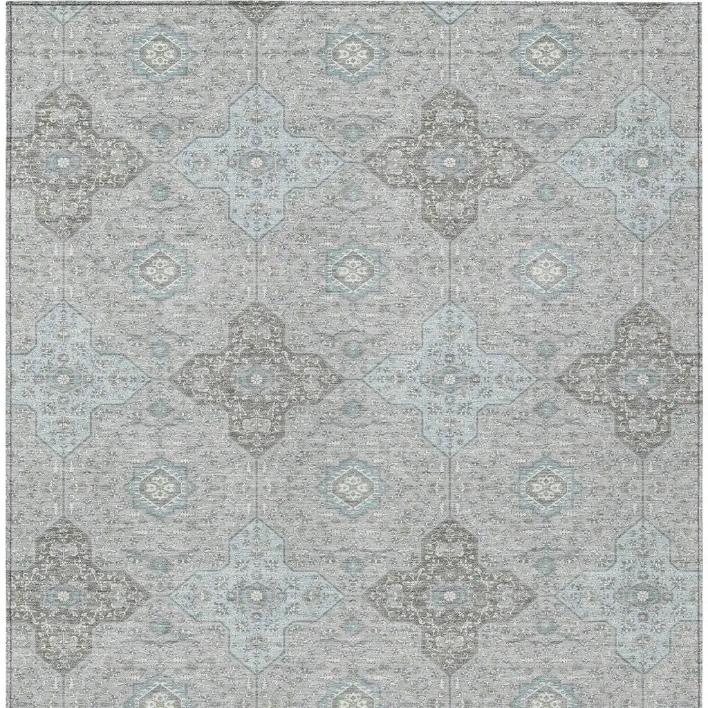 8' X 10' Silver And Brown Damask Washable Indoor Outdoor Area Rug Homeroots Outdoor