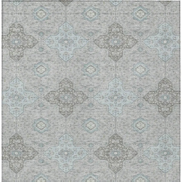 8' X 10' Silver And Brown Damask Washable Indoor Outdoor Area Rug Homeroots Outdoor