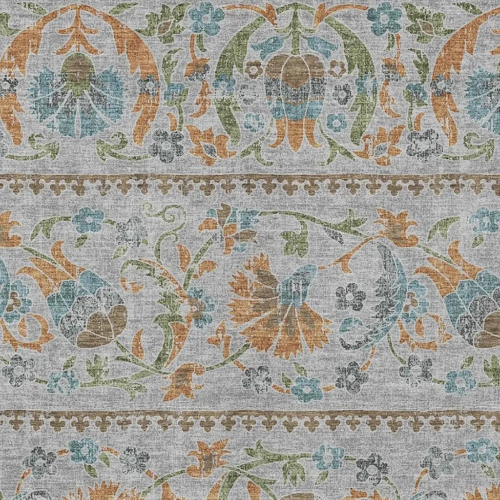 8' X 10' Silver And Brown Floral Washable Indoor Outdoor Area Rug Homeroots Outdoor