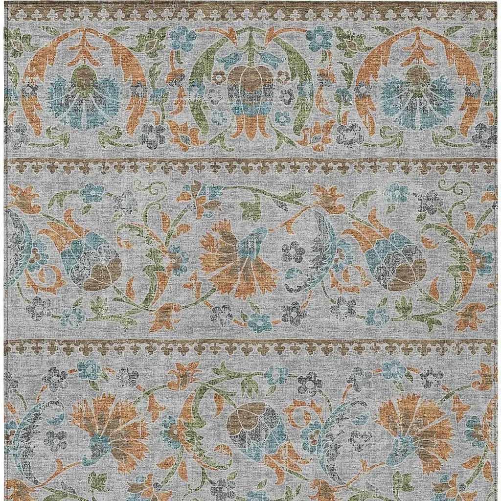 8' X 10' Silver And Brown Floral Washable Indoor Outdoor Area Rug Homeroots Outdoor