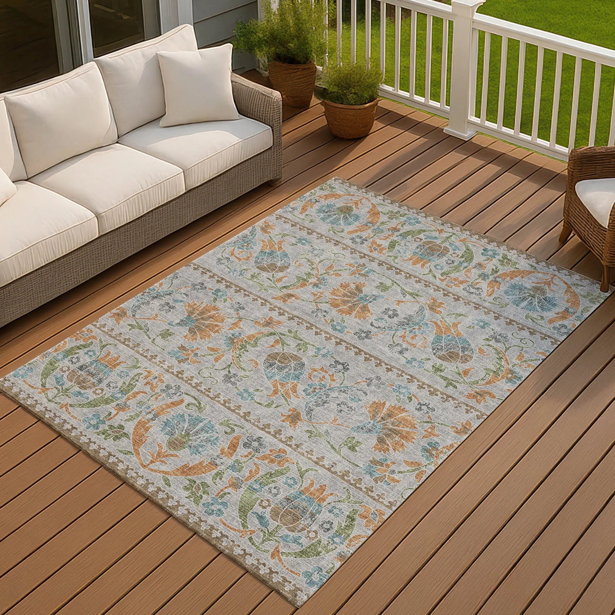 8' X 10' Silver And Brown Floral Washable Indoor Outdoor Area Rug Homeroots Outdoor