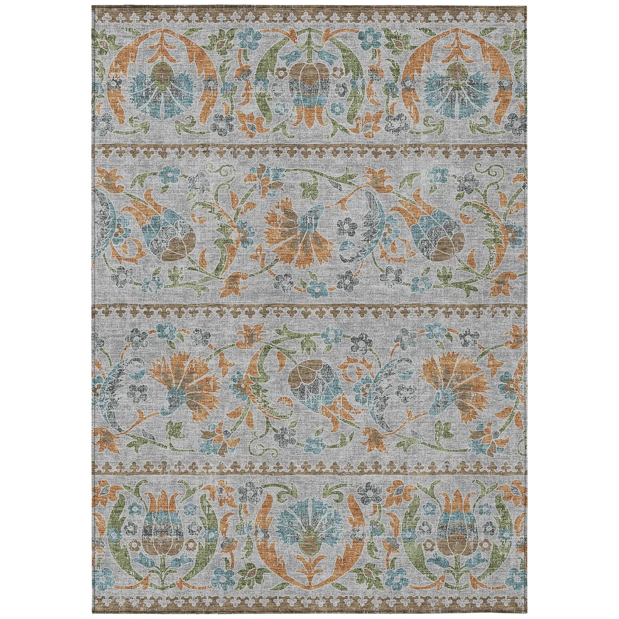 8' X 10' Silver And Brown Floral Washable Indoor Outdoor Area Rug Homeroots Outdoor