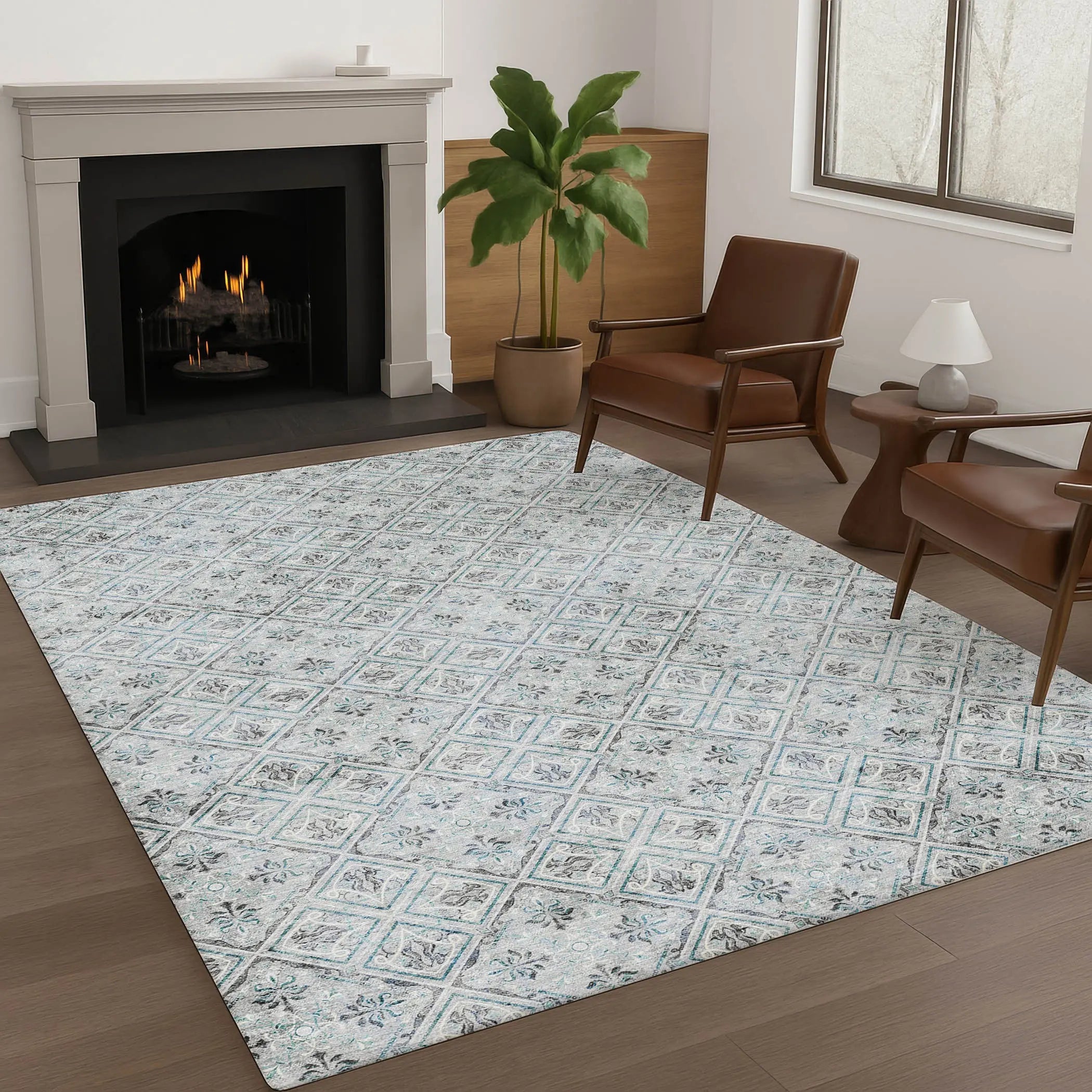 8' X 10' Silver And Brown Geometric Washable Indoor Outdoor Area Rug Homeroots Outdoor