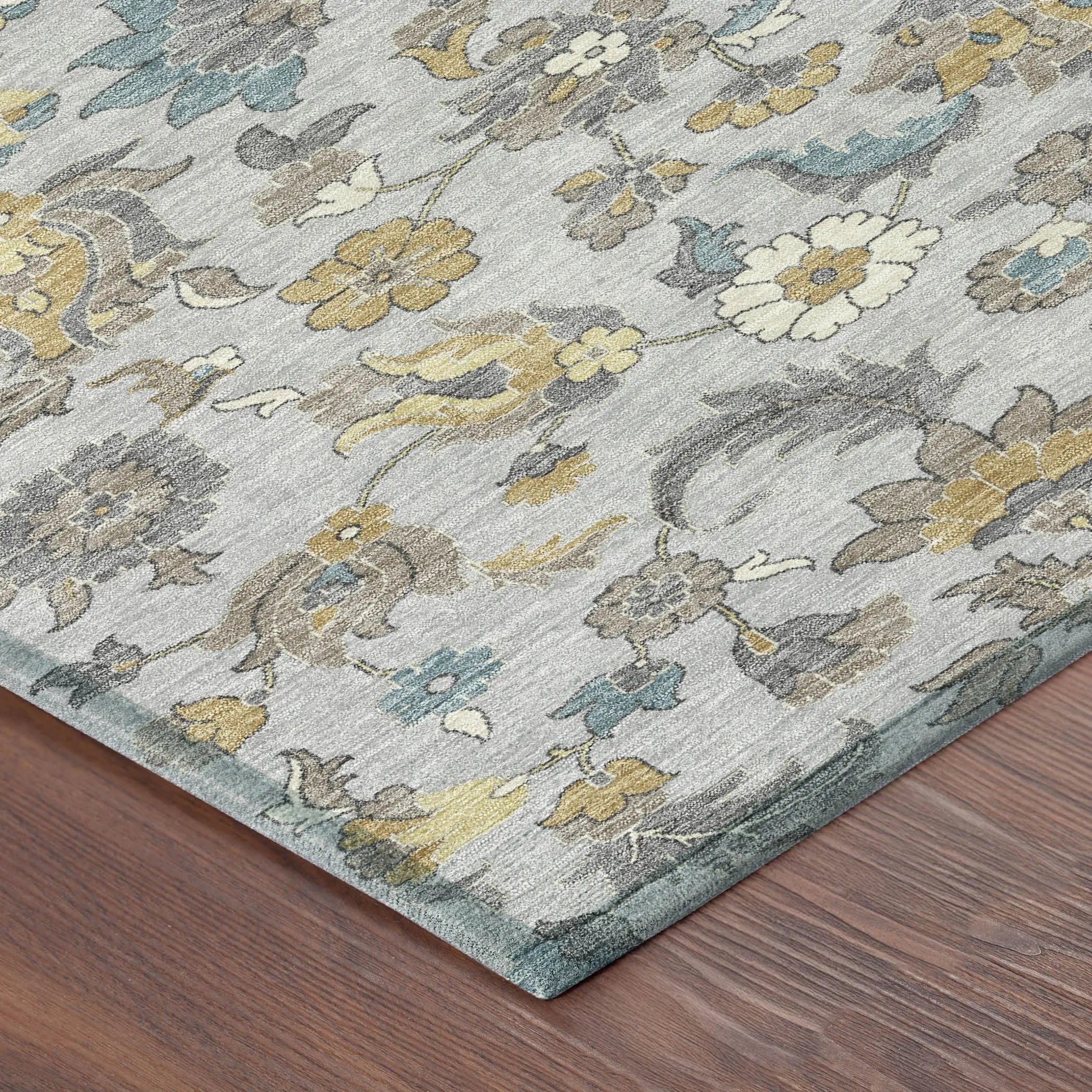 8' X 10' Silver And Gray Floral Medallion Washable Indoor Outdoor Area Rug Homeroots Outdoor