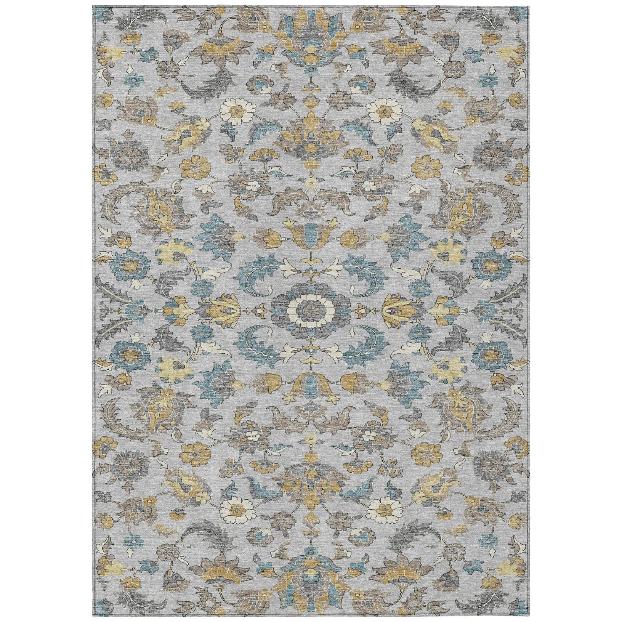 8' X 10' Silver And Gray Floral Medallion Washable Indoor Outdoor Area Rug Homeroots Outdoor