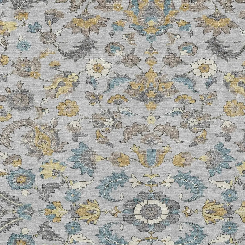 8' X 10' Silver And Gray Floral Medallion Washable Indoor Outdoor Area Rug Homeroots Outdoor