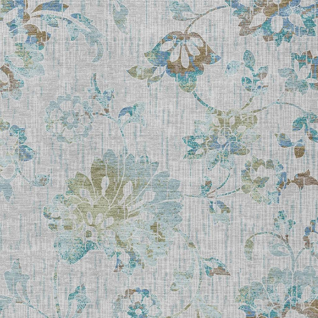 8' X 10' Silver And Gray Floral Washable Indoor Outdoor Area Rug Homeroots Outdoor