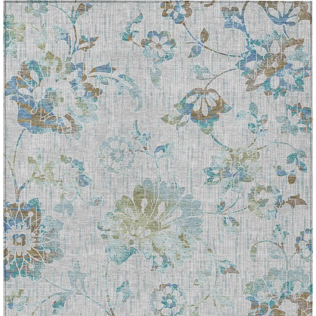 8' X 10' Silver And Gray Floral Washable Indoor Outdoor Area Rug Homeroots Outdoor