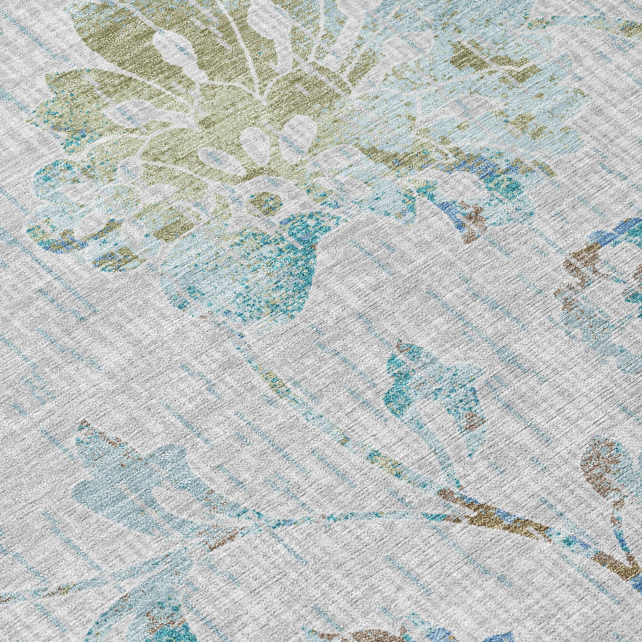 8' X 10' Silver And Gray Floral Washable Indoor Outdoor Area Rug Homeroots Outdoor