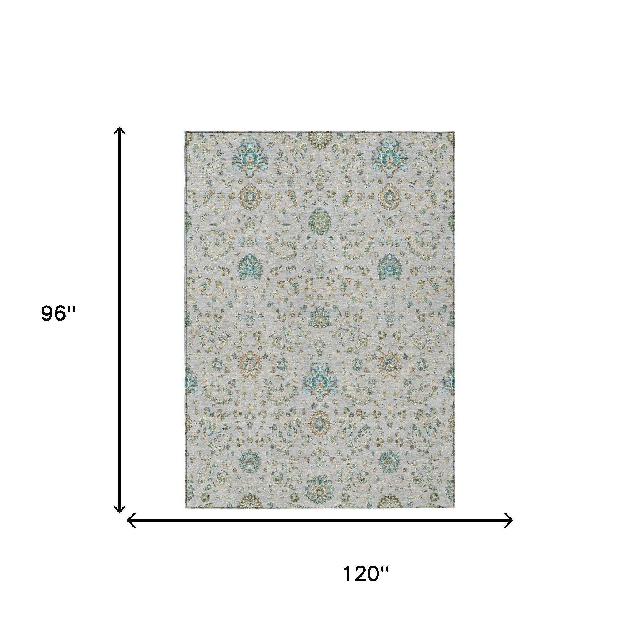 8' X 10' Silver And Gray Floral Washable Indoor Outdoor Area Rug Homeroots Outdoor