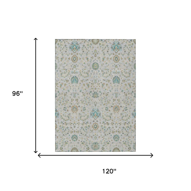 8' X 10' Silver And Gray Floral Washable Indoor Outdoor Area Rug Homeroots Outdoor
