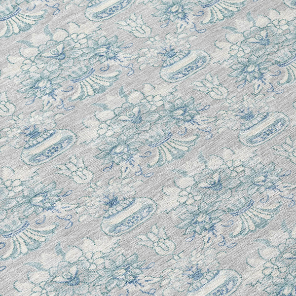 8' X 10' Silver And Gray Floral Washable Indoor Outdoor Area Rug Homeroots Outdoor