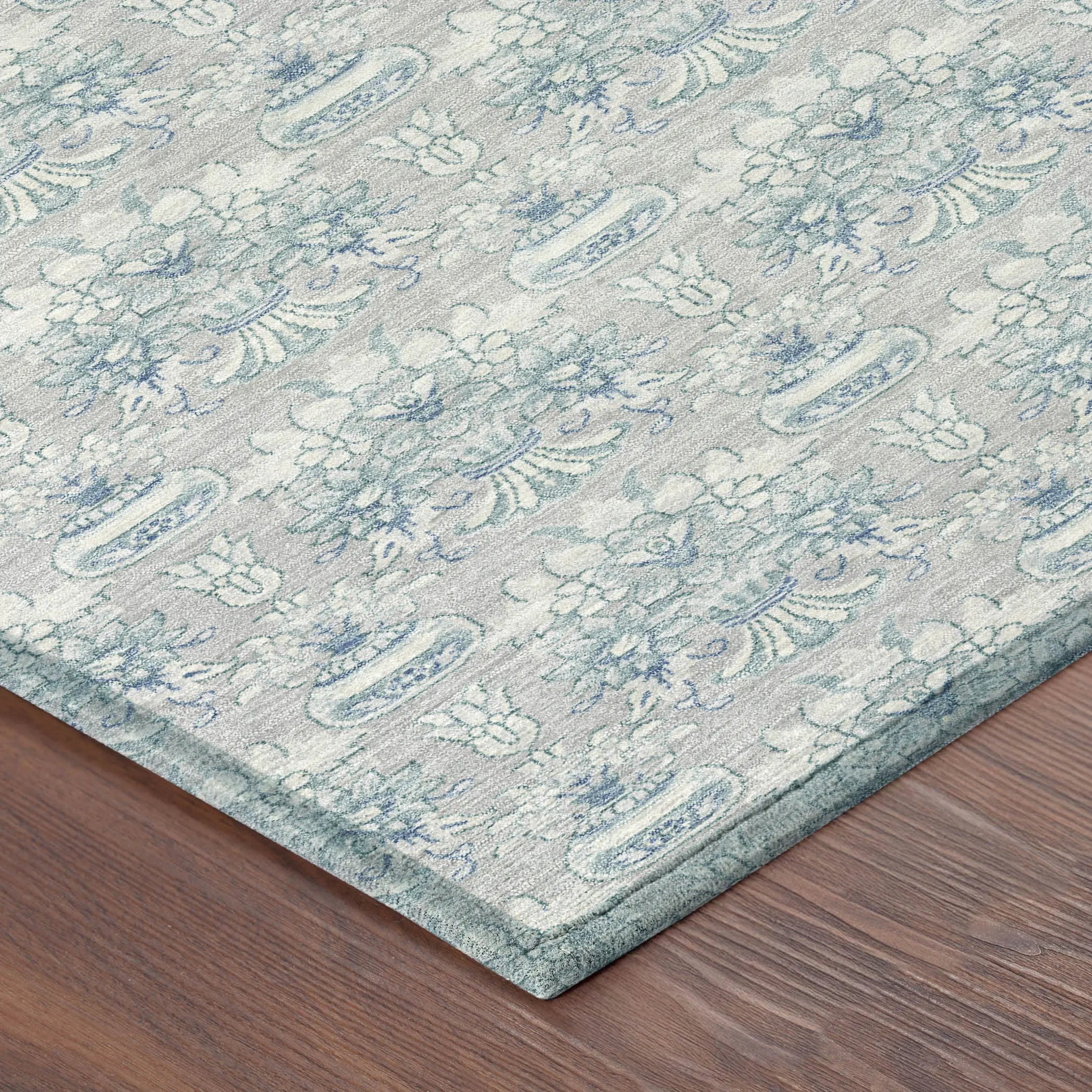 8' X 10' Silver And Gray Floral Washable Indoor Outdoor Area Rug Homeroots Outdoor