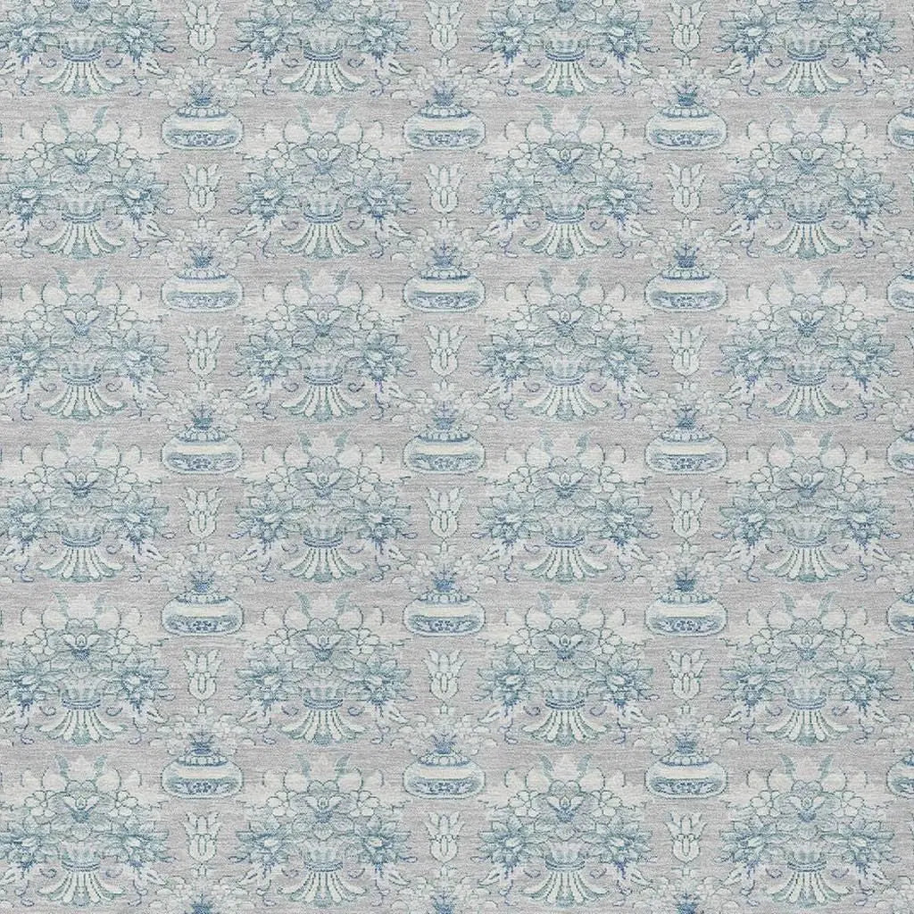 8' X 10' Silver And Gray Floral Washable Indoor Outdoor Area Rug Homeroots Outdoor