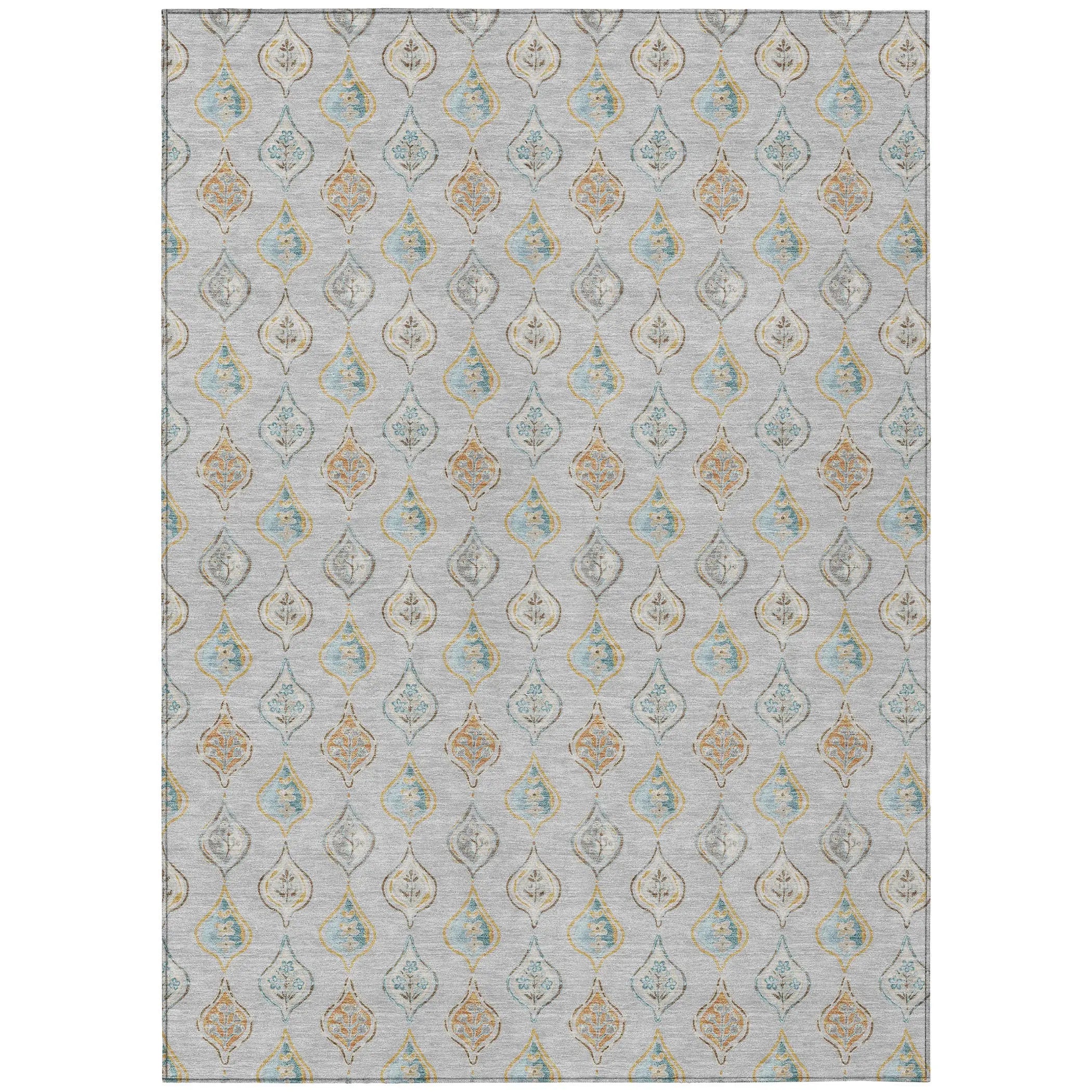 8' X 10' Silver And Gray Floral Washable Indoor Outdoor Area Rug Homeroots Outdoor