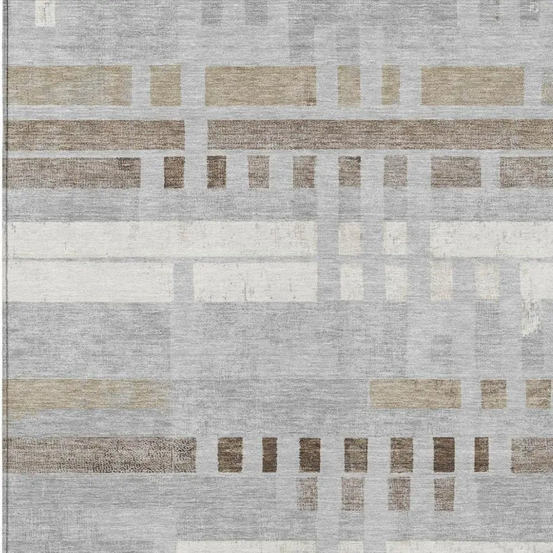 8' X 10' Silver And Gray Striped Washable Indoor Outdoor Area Rug Homeroots Outdoor