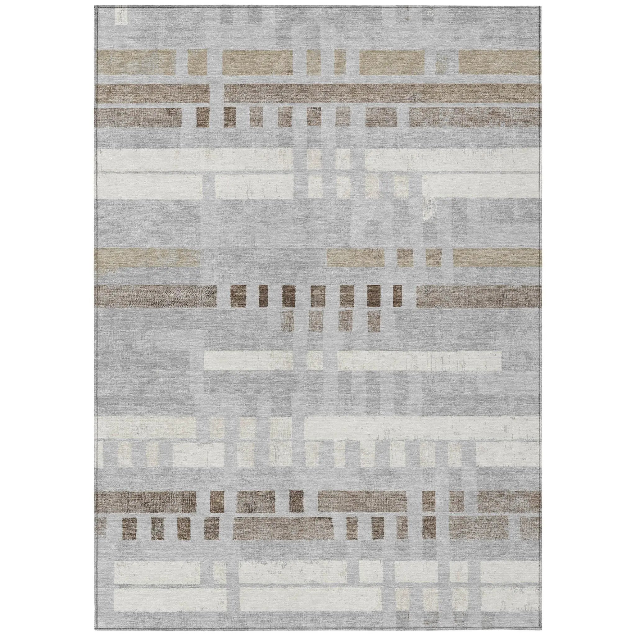8' X 10' Silver And Gray Striped Washable Indoor Outdoor Area Rug Homeroots Outdoor