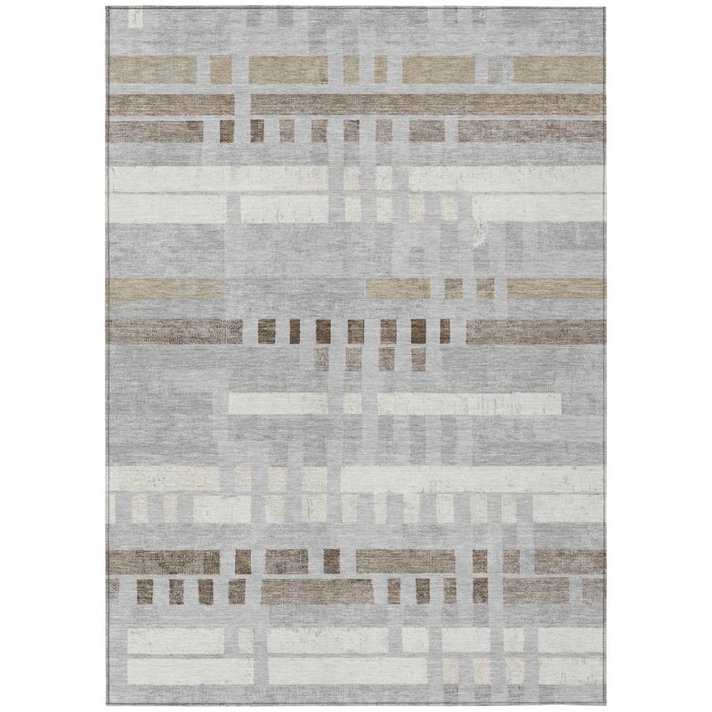 8' X 10' Silver And Gray Striped Washable Indoor Outdoor Area Rug Homeroots Outdoor