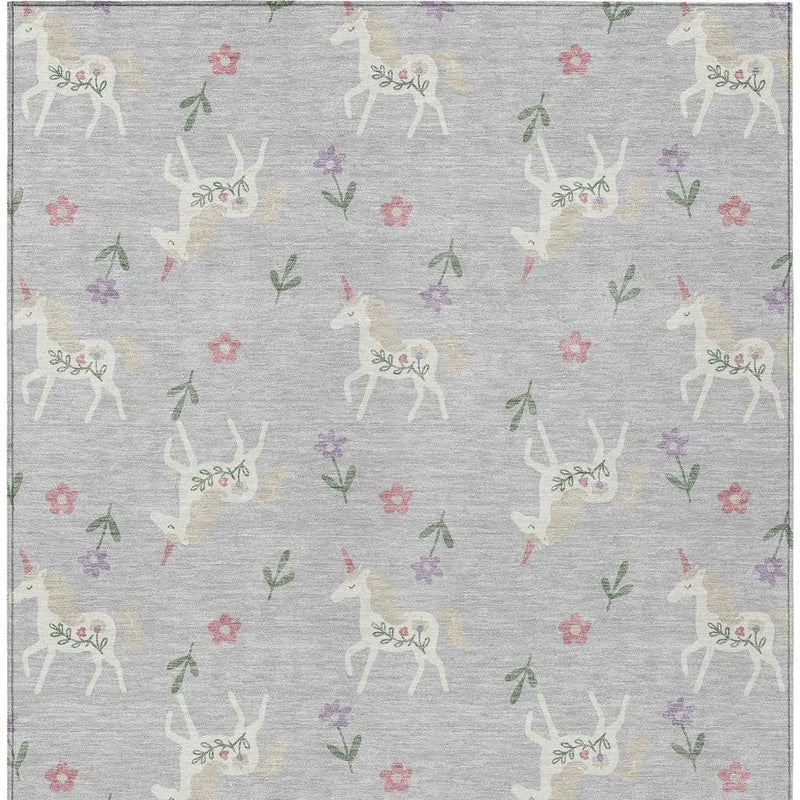 8' X 10' Silver And Ivory Floral Washable Indoor Outdoor Area Rug Homeroots Outdoor