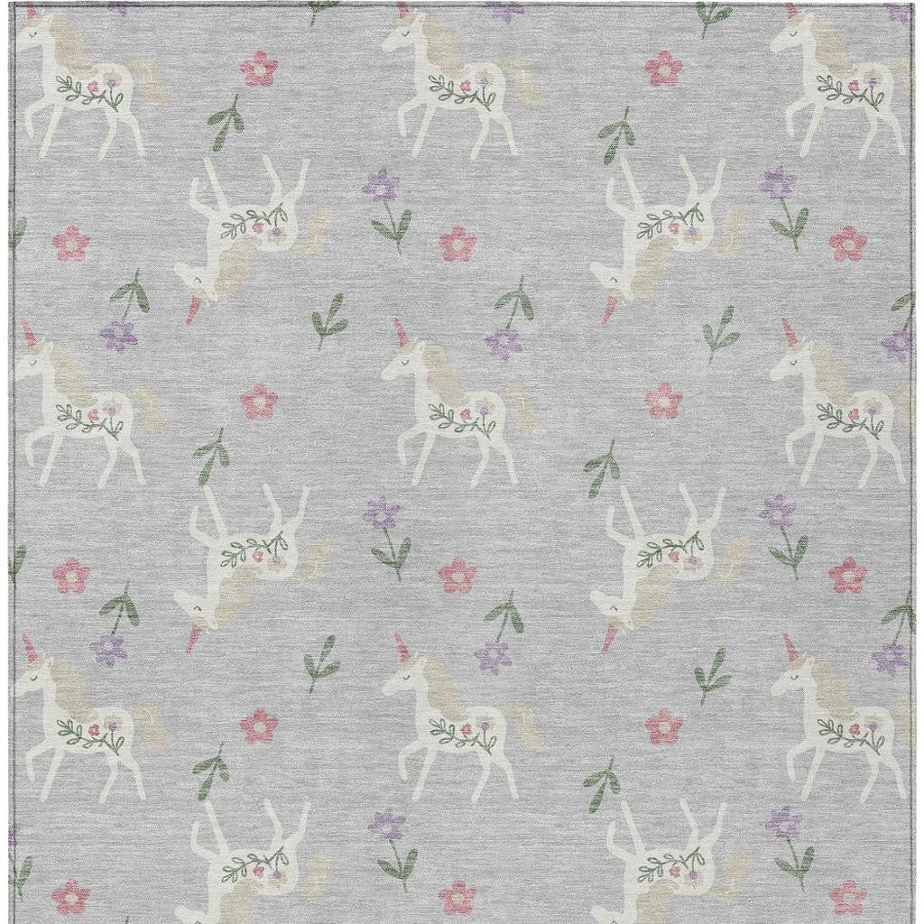 8' X 10' Silver And Ivory Floral Washable Indoor Outdoor Area Rug Homeroots Outdoor