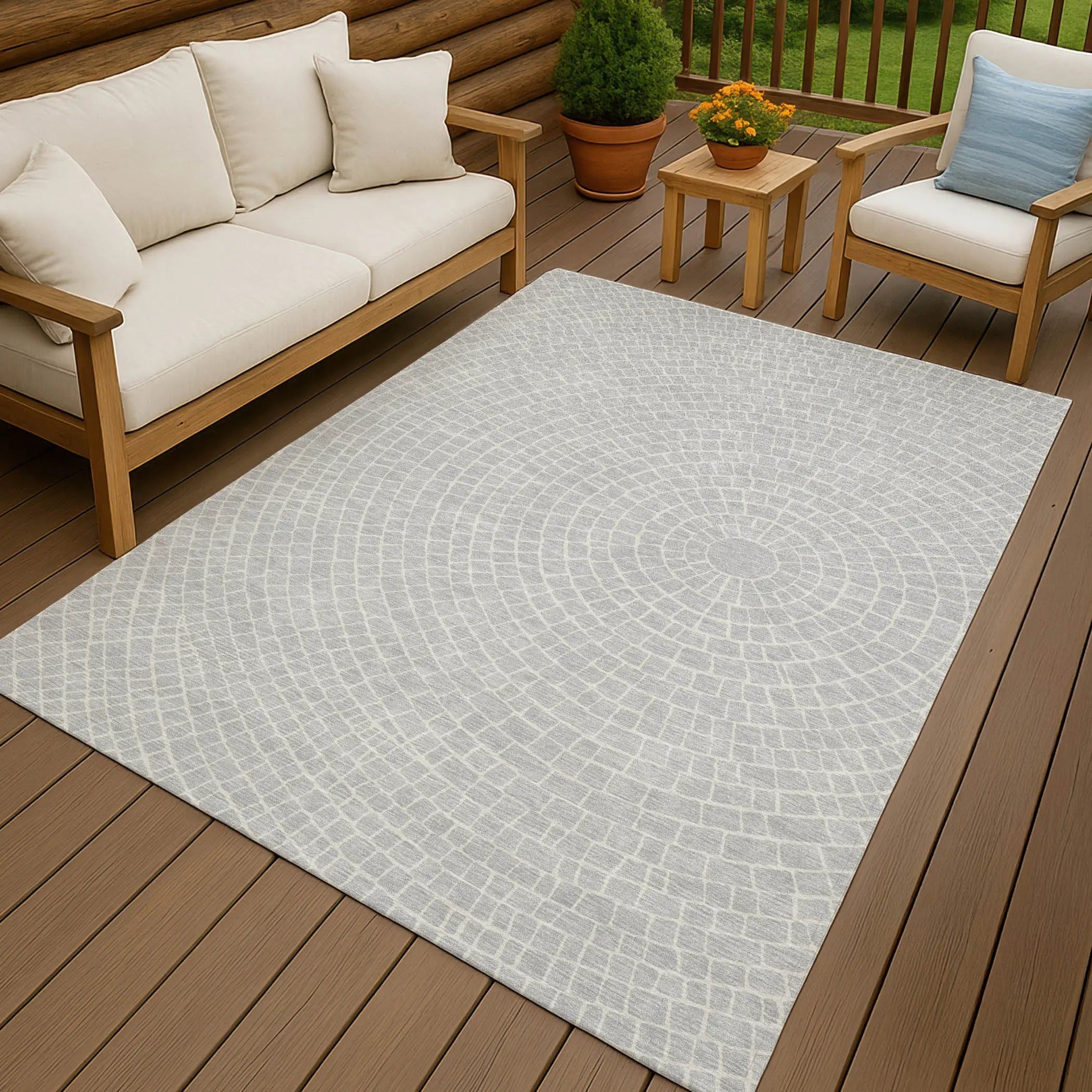 8' X 10' Silver And Ivory Geometric Washable Indoor Outdoor Area Rug Homeroots Outdoor