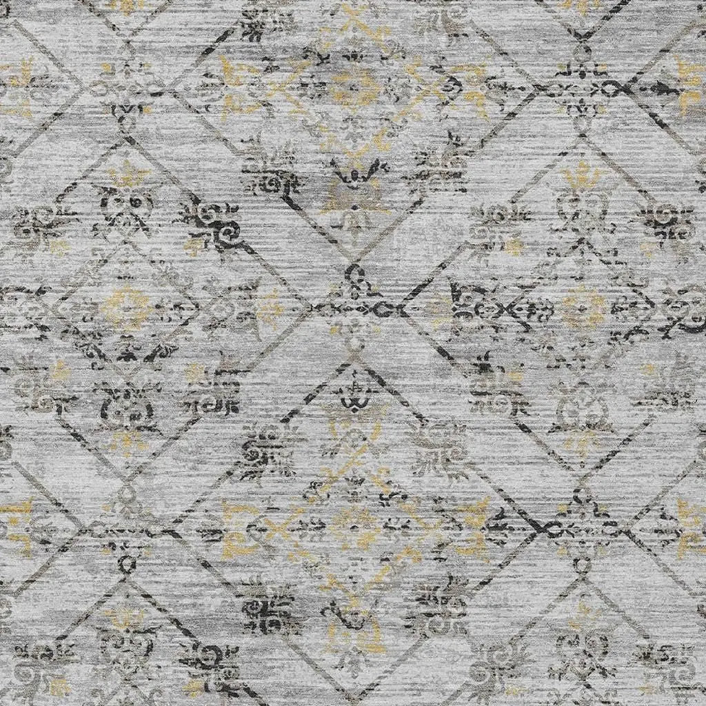 8' X 10' Silver And Ivory Geometric Washable Indoor Outdoor Area Rug Homeroots Outdoor