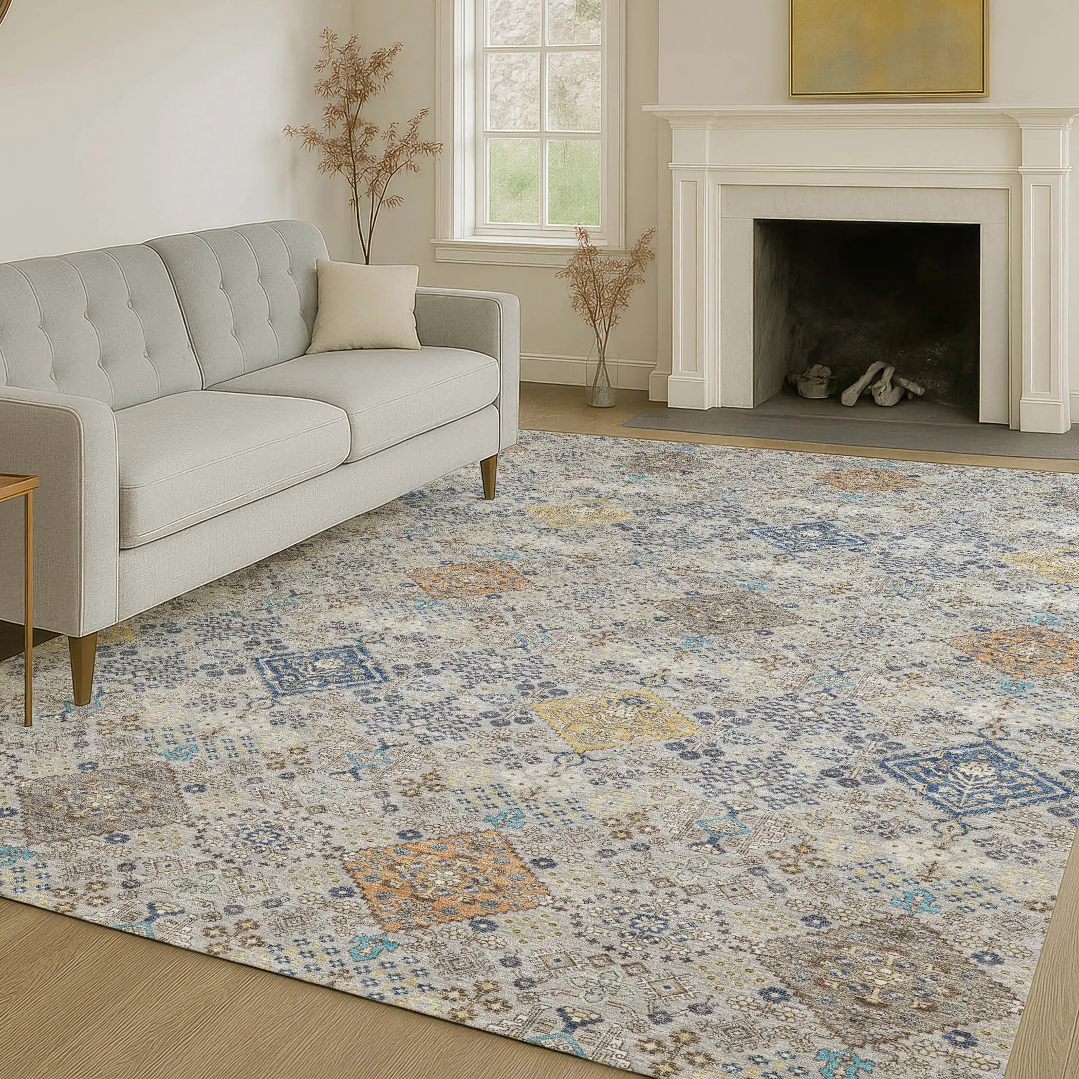 8' X 10' Silver And Navy Blue Oriental Washable Indoor Outdoor Area Rug Homeroots Outdoor
