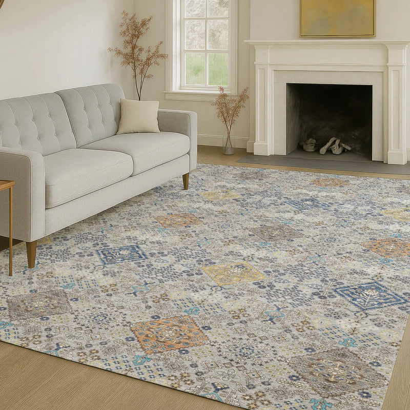 8' X 10' Silver And Navy Blue Oriental Washable Indoor Outdoor Area Rug Homeroots Outdoor