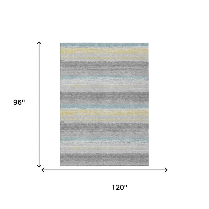 8' X 10' Silver And Taupe Striped Washable Indoor Outdoor Area Rug Homeroots Outdoor